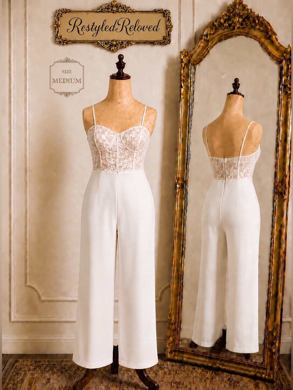 Lulus Eloquently Enticing White & Beige Lace Bustier Jumpsuit – Size Medium